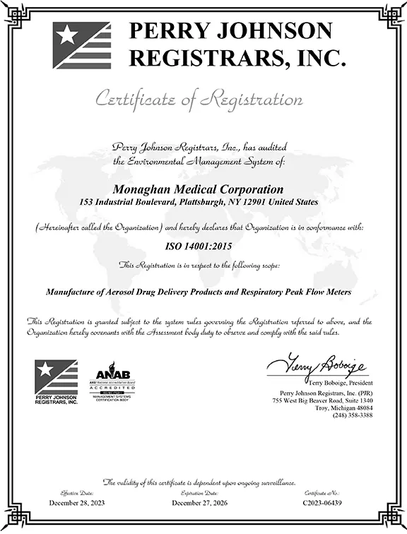 Monaghan Medical Corporation ISO Certificate