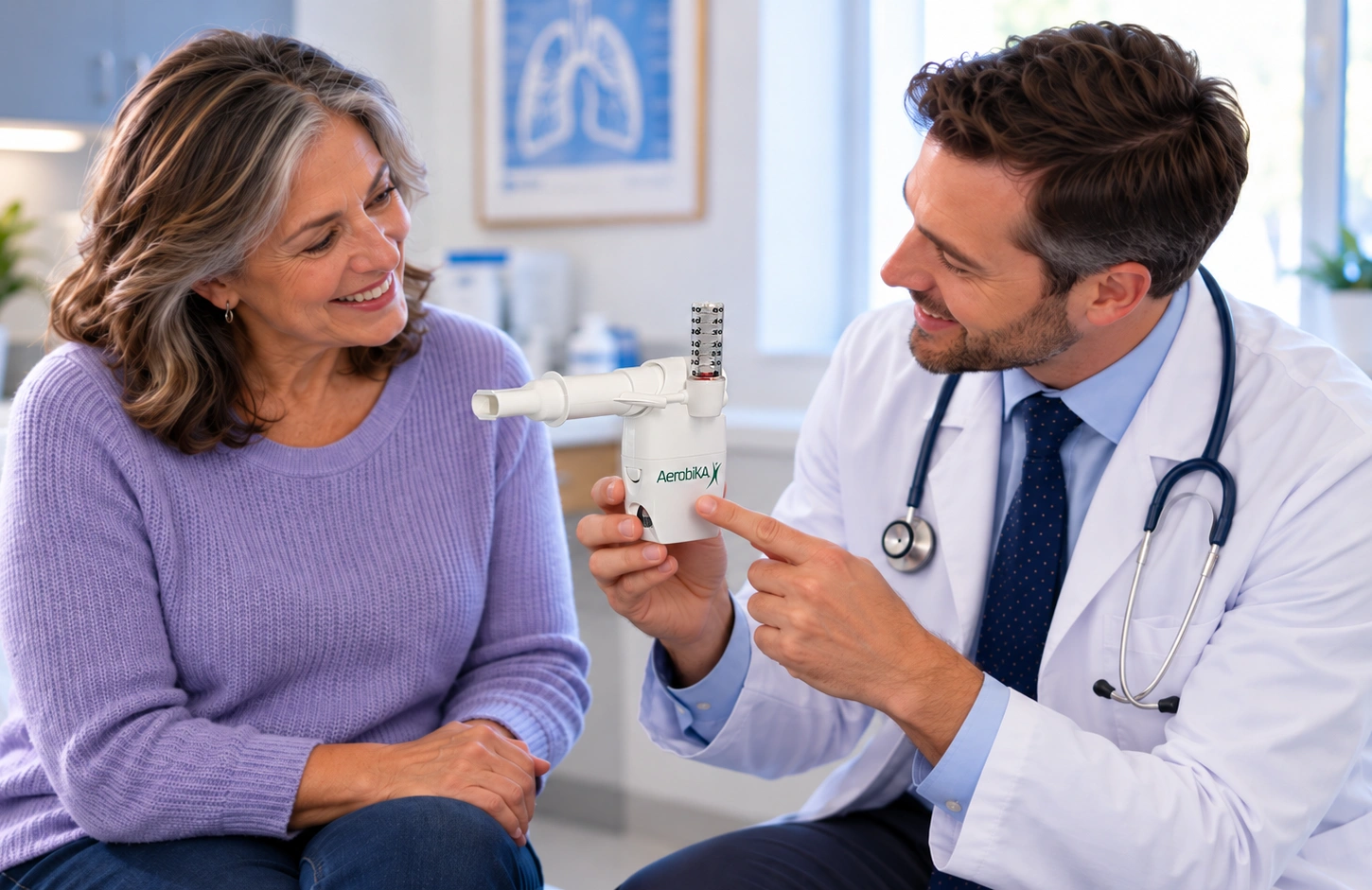 Doctor Demonstrates Aerobika in Clinic